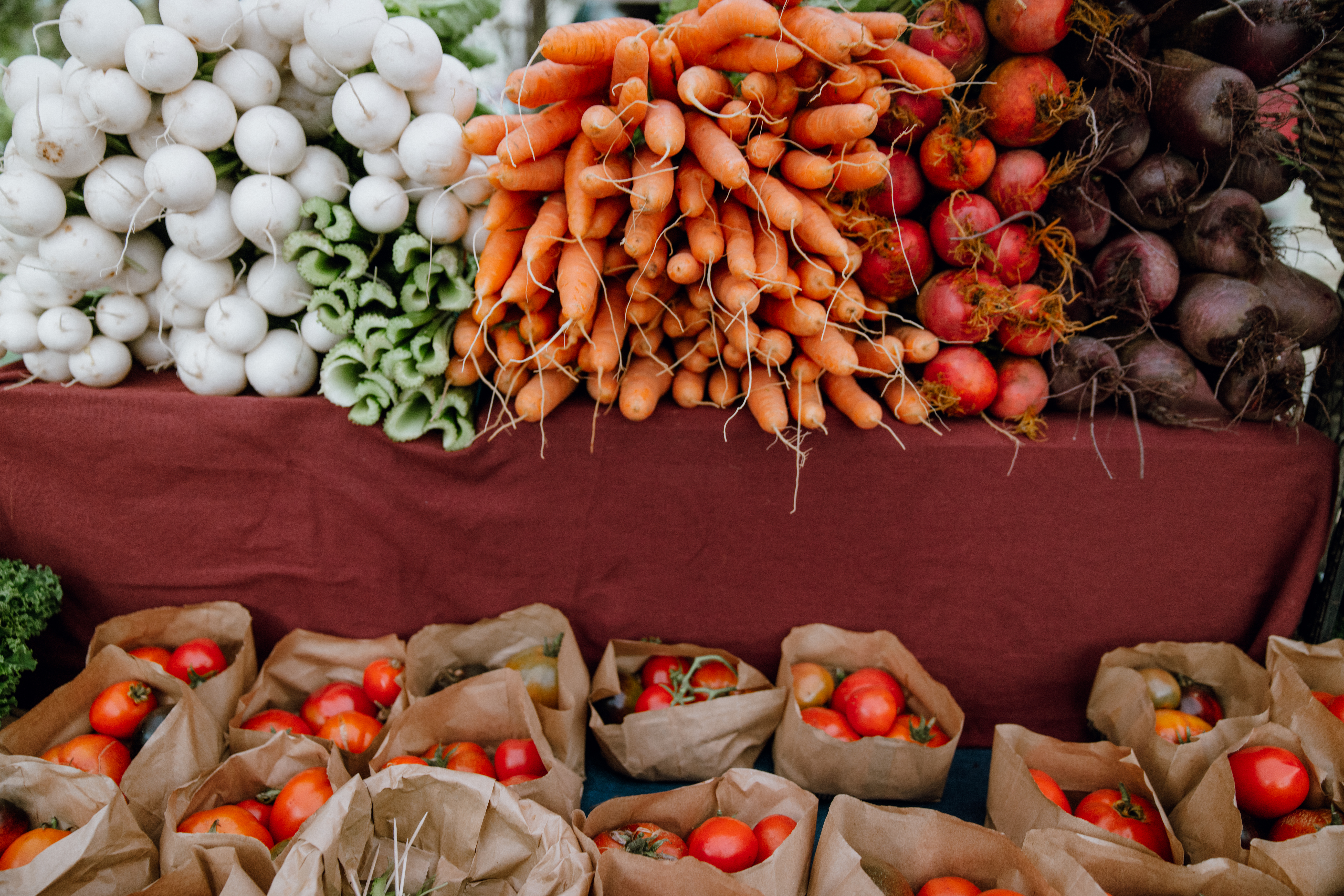 Fresh Alaska-grown vegetables displayed at a Palmer farmers market