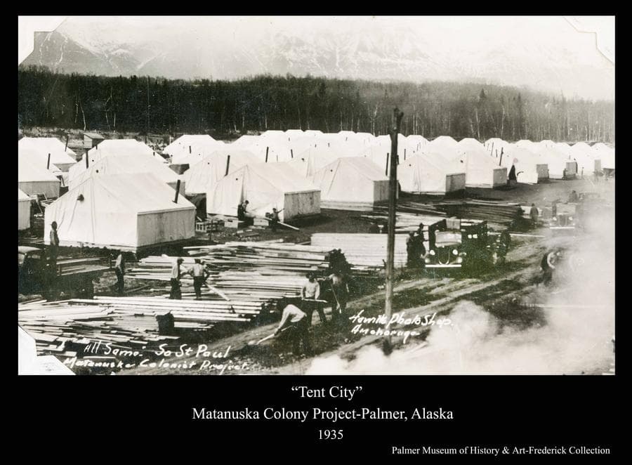 Matanuska Colony Project tent city in Palmer, Alaska, in 1935